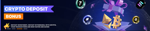 Instant Withdrawals promotional banner — instant investment and withdrawal with crypto, transactions are now faster and safer, with golden trophy graphic